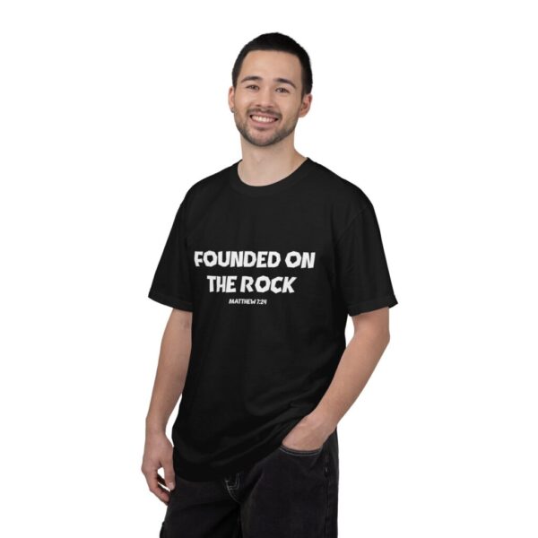 Founded on the Rock T-Shirt — Matthew 7:24 Christian Faith Tee